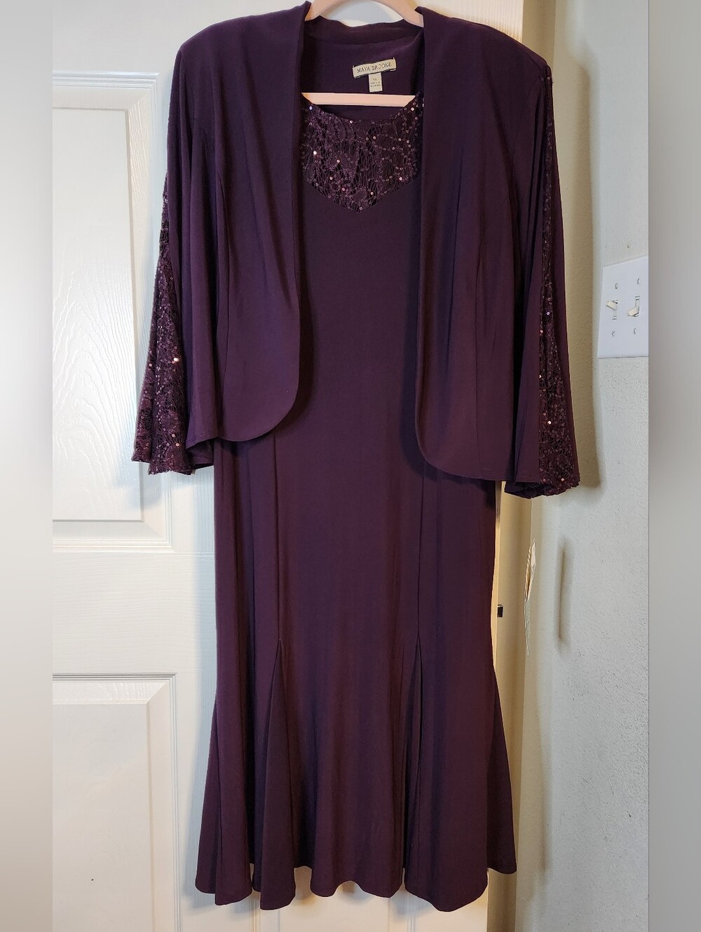 Maya Brooke Plum Dress with Sequin-Embellished Jacket